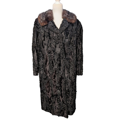 genuine fur, lamb shearing, persian lamb, 100% genuine mink, mink collar, petite fur coat, vintage, mid length coat, minimalist, posh classic, timeless, black, brown