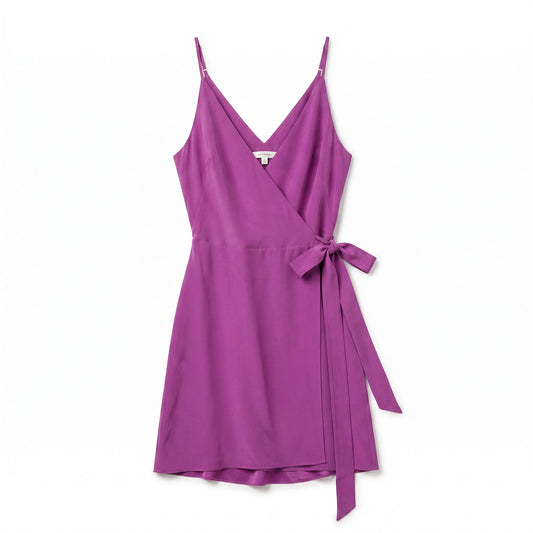 100% Silk Violet Orchid Wrap Mini Dress Amanda Uprichard | Side Tie | S