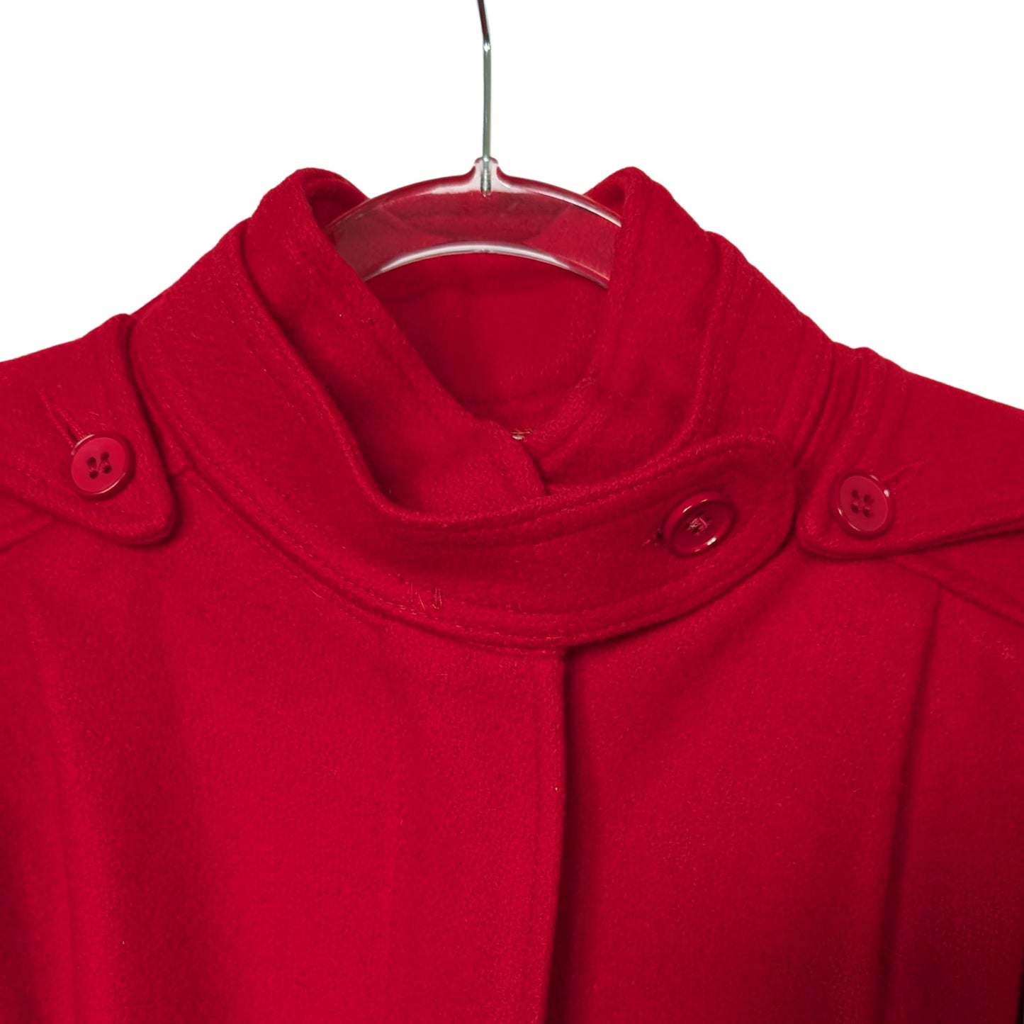 Vintage Red 100% Wool Cape with Detachable Hood and  Funnel Collar