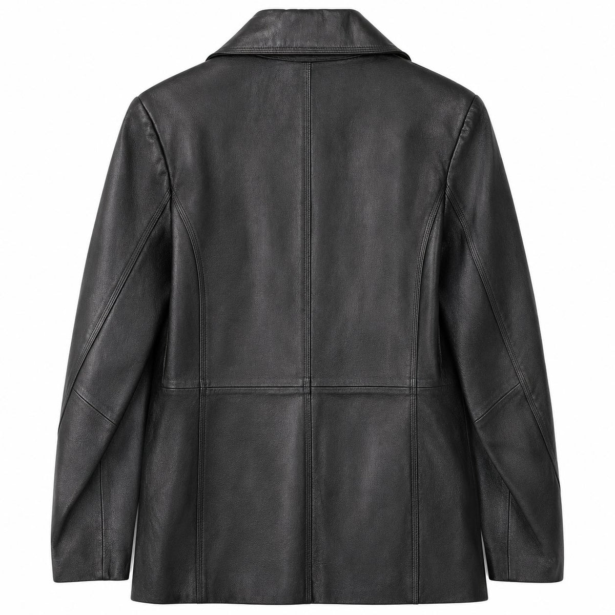 New York & Company Black Genuine Leather Blazer Jacket 3-Button Lined