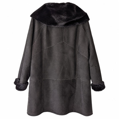 HiSO Genuine Spanish Shearling Sheepskin Hooded Coat Black Size 16