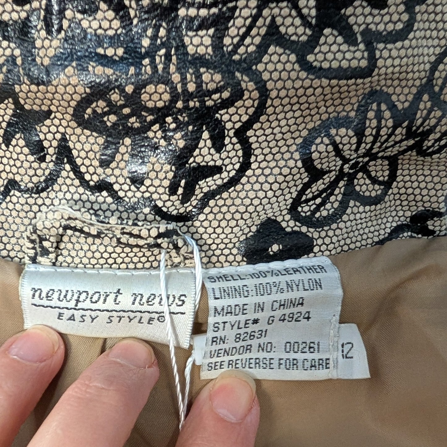 Tan Suede Leather Jacket with Black Floral Appliqué