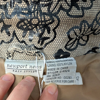Tan Suede Leather Jacket with Black Floral Appliqué