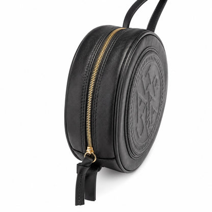 Altuzarra Medallion Coin Crossbody Bag Black Genuine Leather Embossed Logo