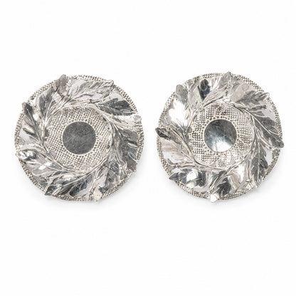 Vintage 925 Sterling Silver Openwork Leaf Disc Stud Earrings