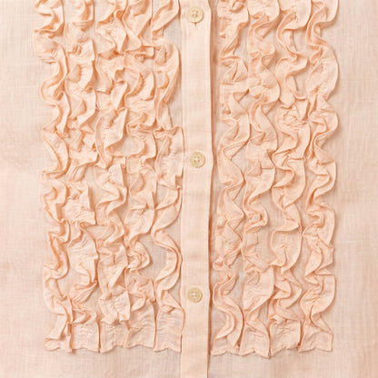 100% Linen Lauren Ralph Lauren M Blush Peach Ruffle-Front Shirt