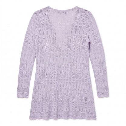 NWT 100% Silk Crochet J. Jill Lavender Lace Silk Open-Front Duster Cardigan |