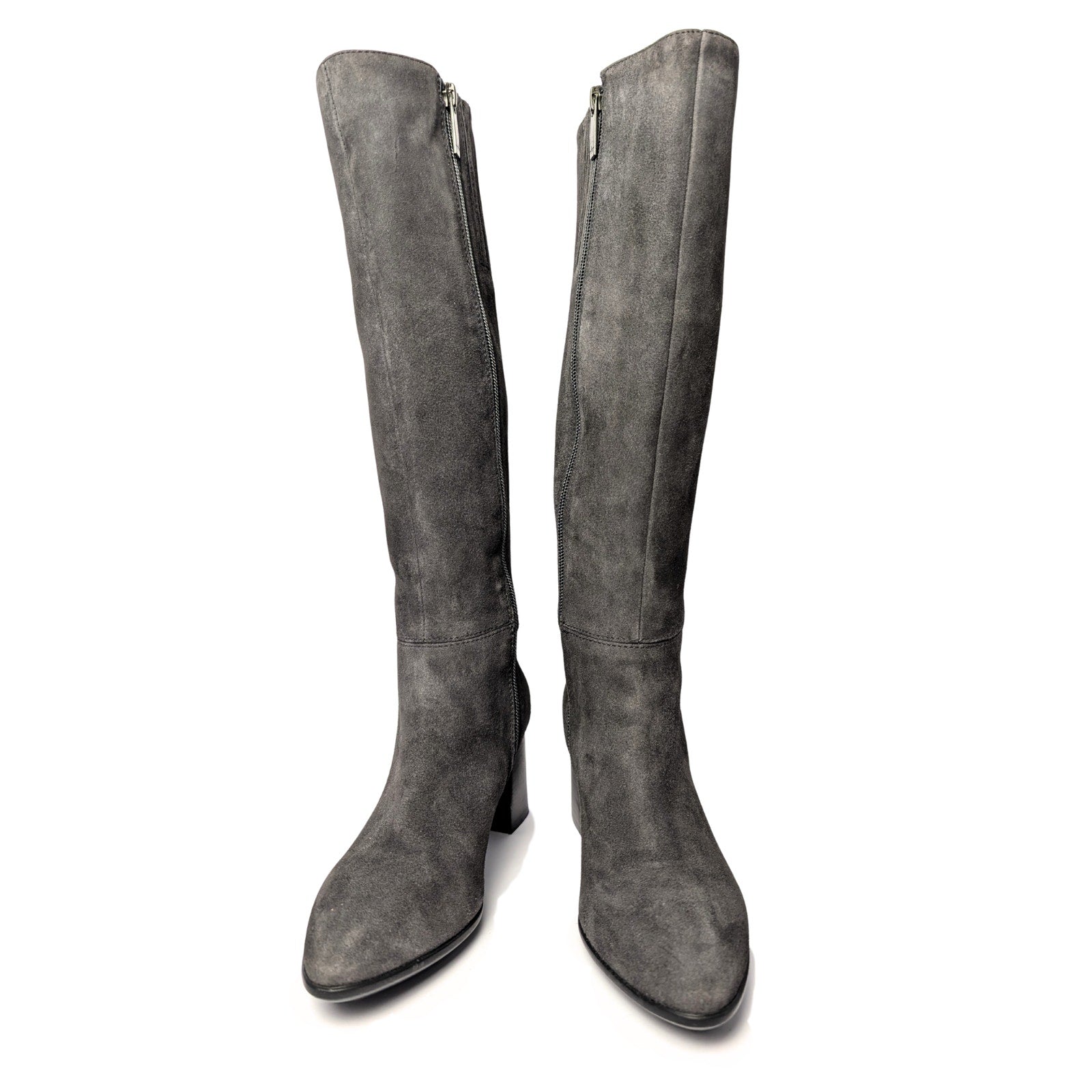

grey suede boot, knee high boots, Aquatalia, winter boots, genuine leather boots, gray boots, zipper knee high boots, tall boots, waterproof boots