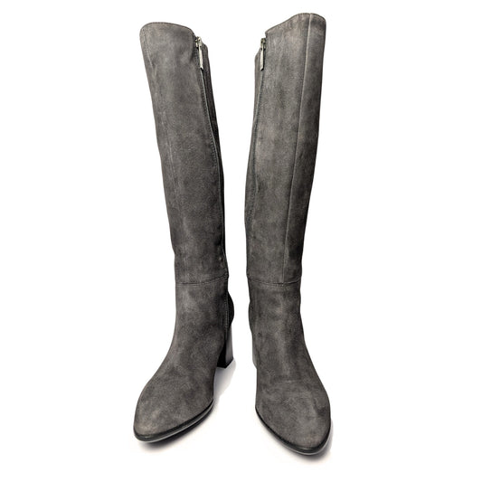 

grey suede boot, knee high boots, Aquatalia, winter boots, genuine leather boots, gray boots, zipper knee high boots, tall boots, waterproof boots