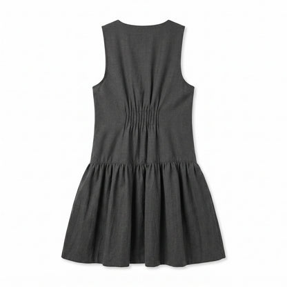 100% Wool Charcoal Free People Sleeveless Vest Mini Dress Button Front Drop Waist V Neck