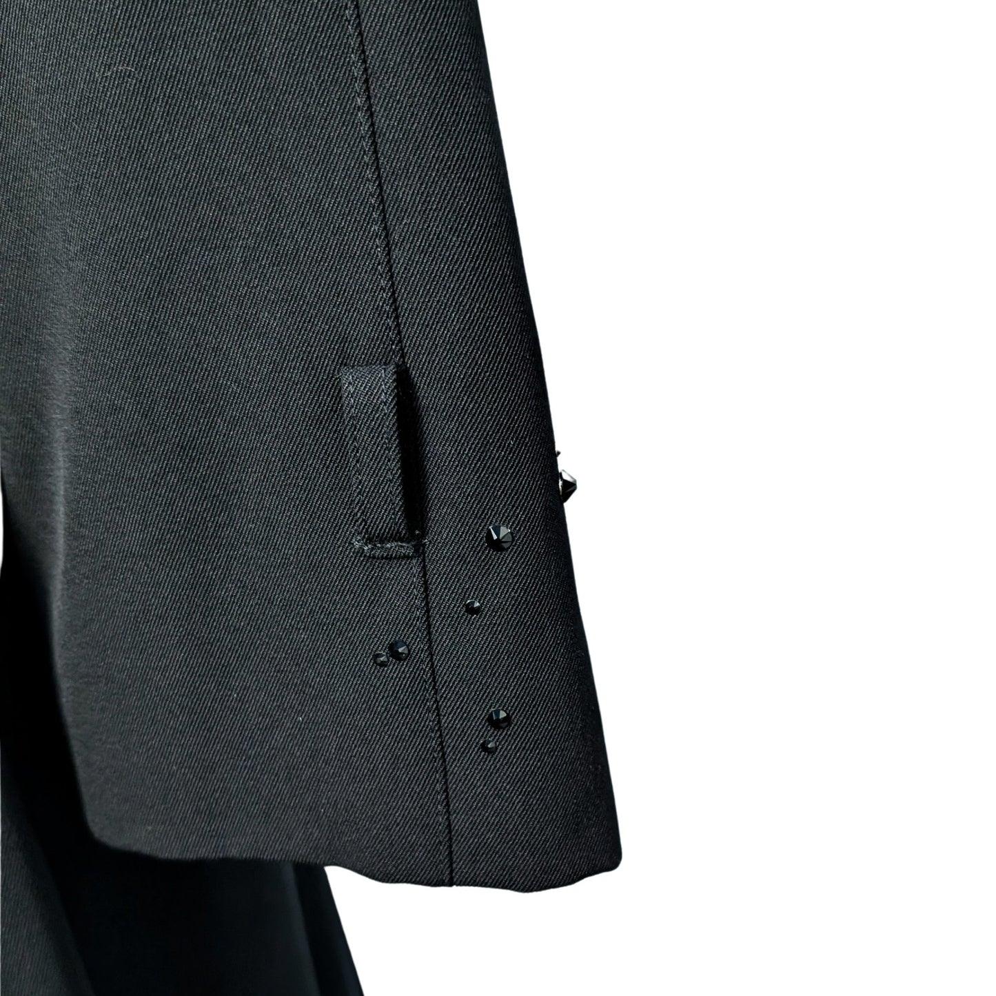 Vintage Black Wool Trench Coat with Austrian Crystal Details