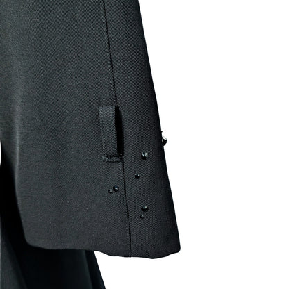 Vintage Black Wool Trench Coat with Austrian Crystal Details