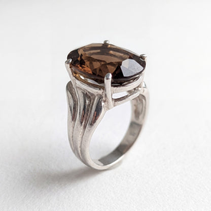 Vintage 925 Sterling Silver Whiskey Citrine Ring Size 5.5 Oval Statement Ring
