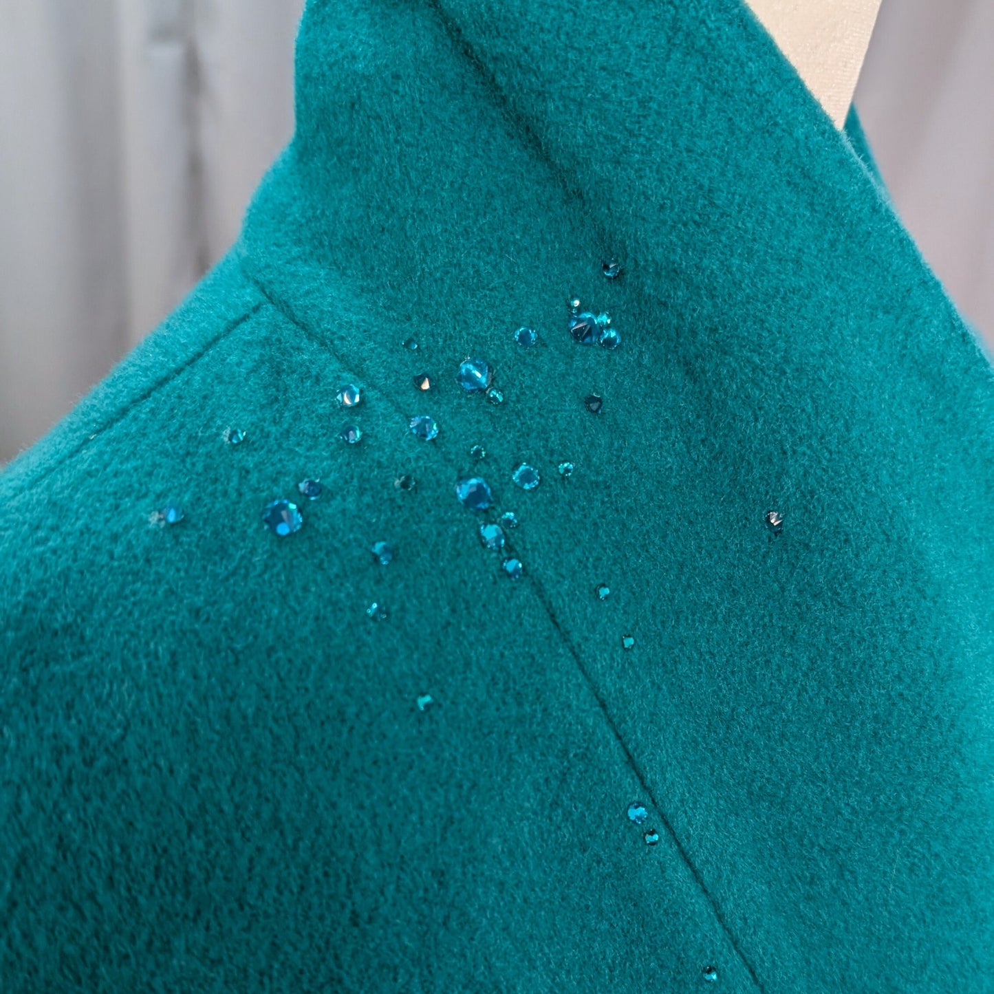 Vintage Teal Wool Double-Breasted Coat with Austrian Crystal Detail