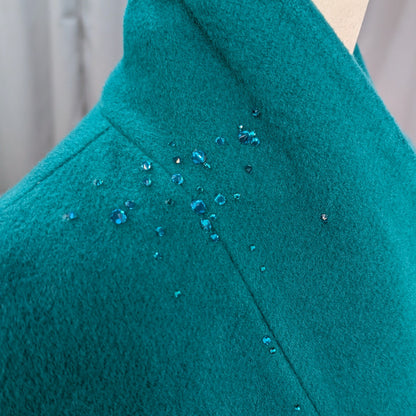 Vintage Teal Wool Double-Breasted Coat with Austrian Crystal Detail