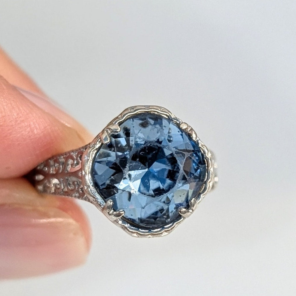 925 Sterling Silver Blue Statement Ring Size 5.5  Vintage Style Cocktail Ring