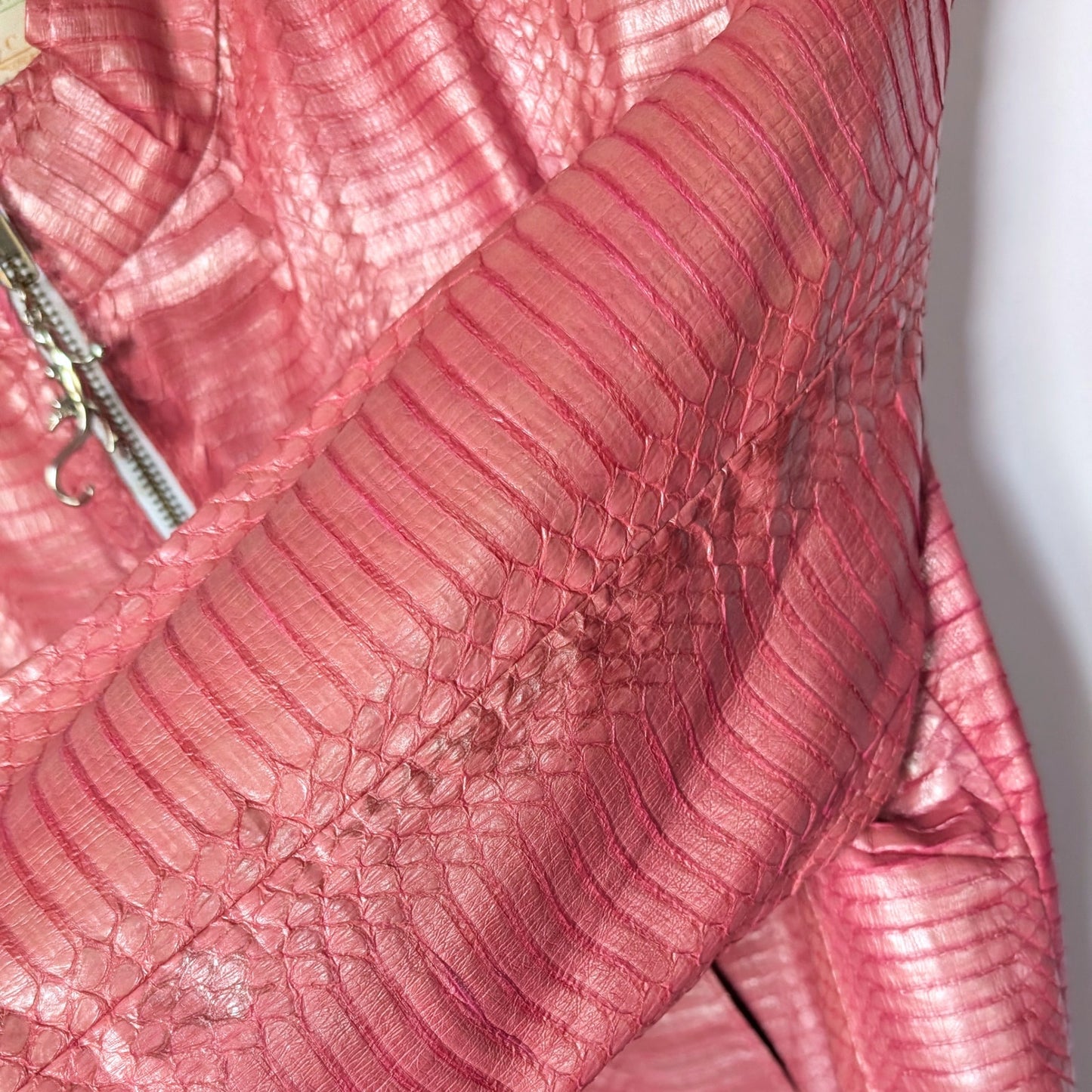 Biern Pearlescent Pink 100% Genuine Python Moto Style Jacket