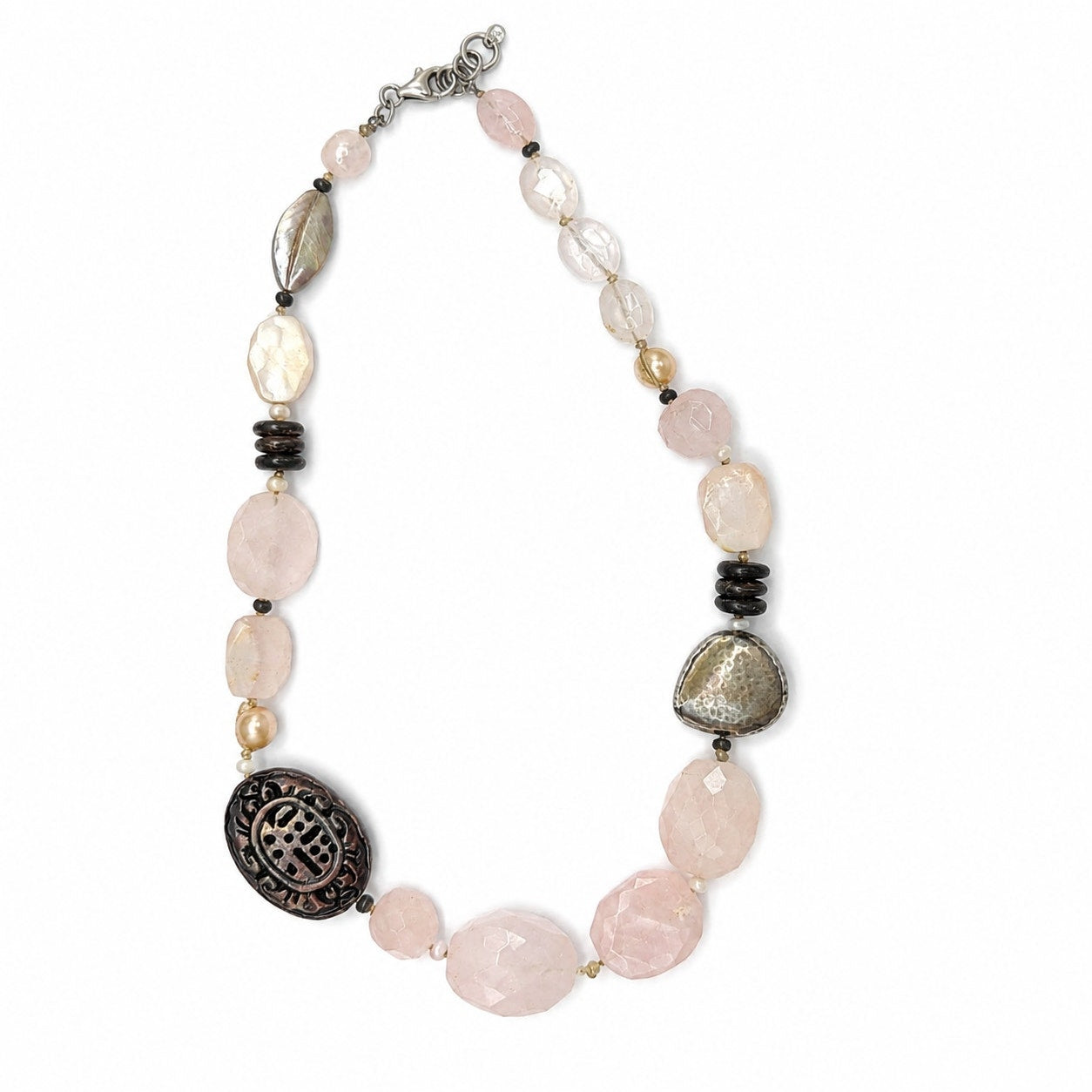 Silpada Peyote Bird Rose Quartz Gemstone Necklace N1819 Sterling Silver