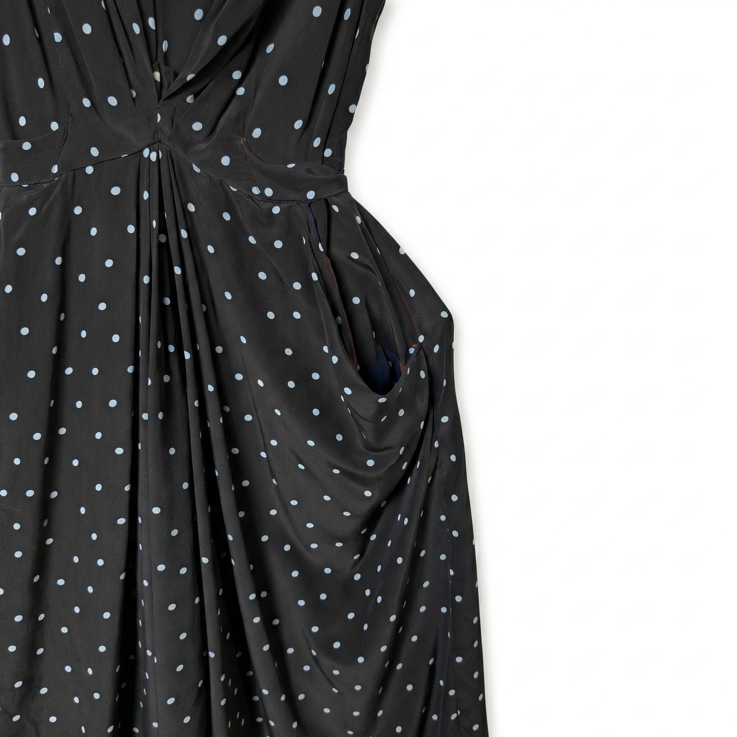 100% Silk Polka Dot Deep V Dress with Pockets