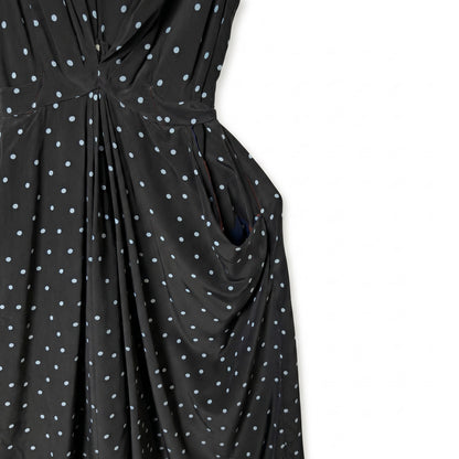 100% Silk Polka Dot Deep V Dress with Pockets