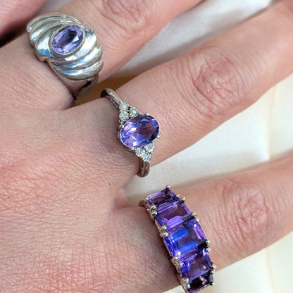 Vintage 925 Sterling Silver Amethyst Ring Size 7 Sculptural Statement Ring