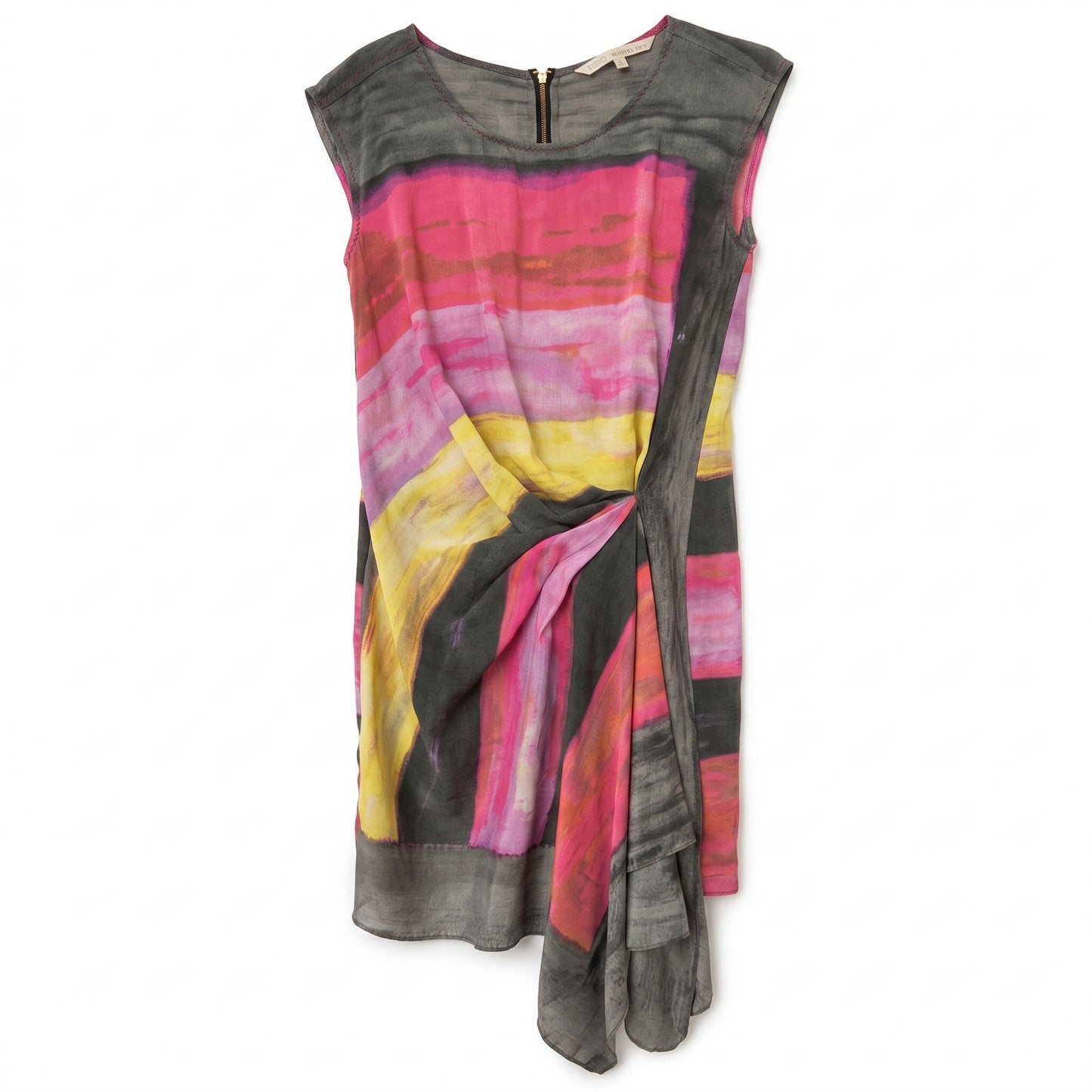 100% Silk Rachel Rachel Roy Asymmetric Abstract Watercolor Silk Dress | Size S