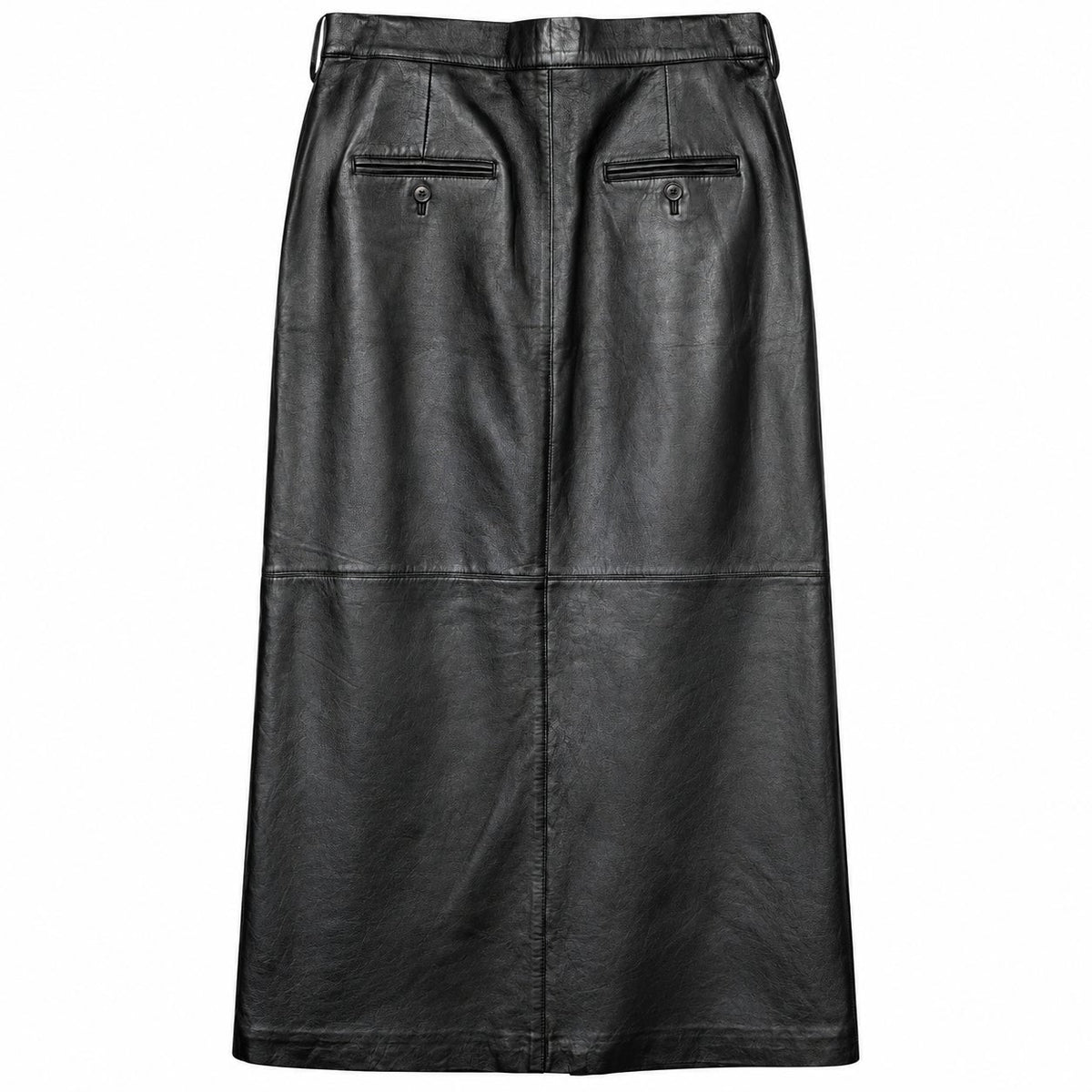 Margaret Godfrey Black Genuine Leather Midi Pencil Skirt Front Slit Size 10