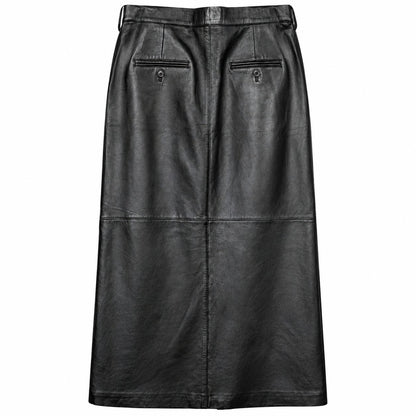 Margaret Godfrey Black Genuine Leather Midi Pencil Skirt Front Slit Size 10