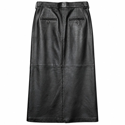 Margaret Godfrey Black Genuine Leather Midi Pencil Skirt Front Slit Size 10
