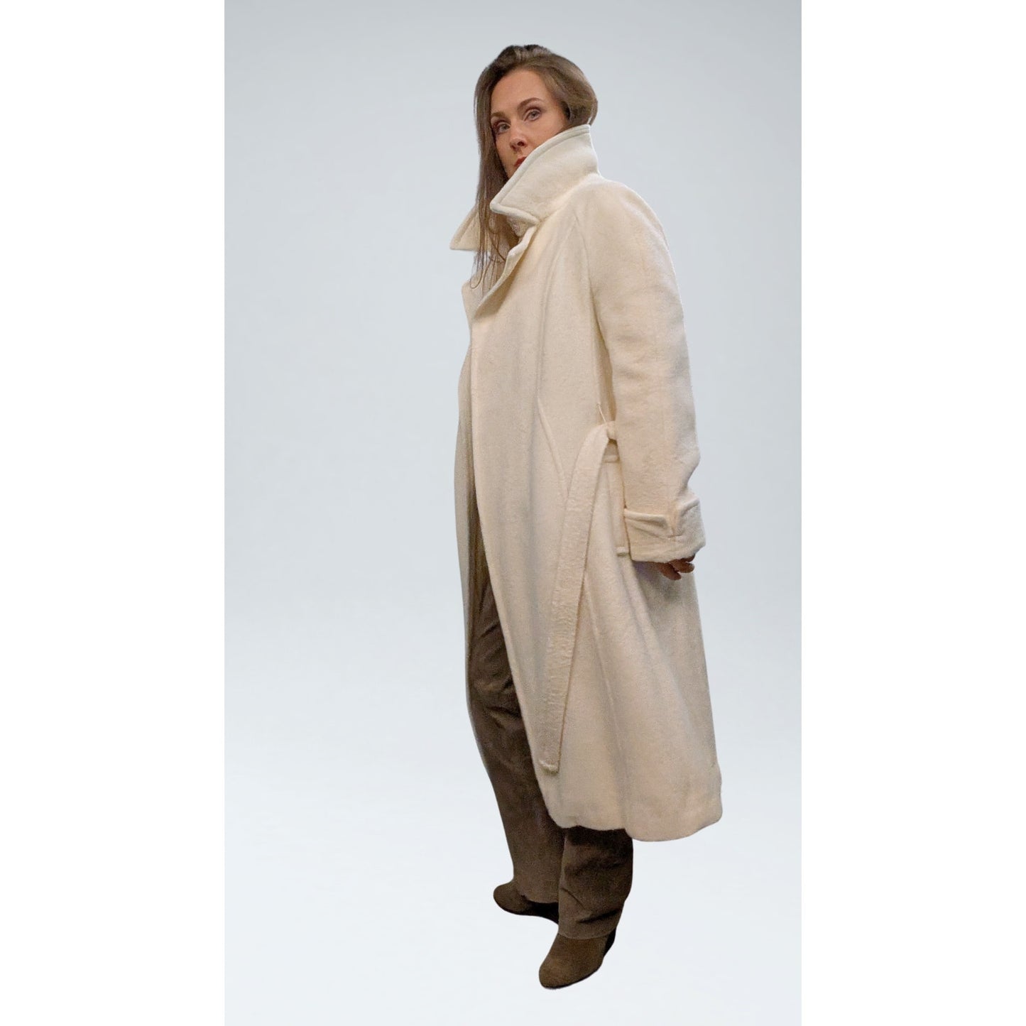 Vintage Windermere Cream Wool A-Line Coat with Detachable Fox Fur Collar