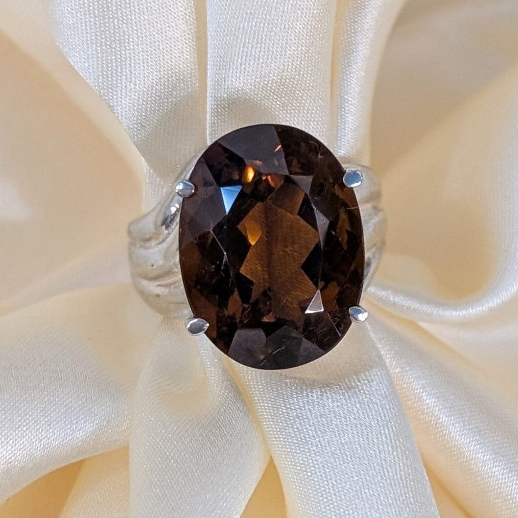 Vintage 925 Sterling Silver Whiskey Citrine Ring Size 5.5 Oval Statement Ring
