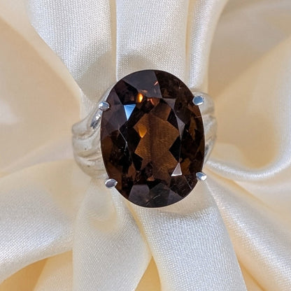 Vintage 925 Sterling Silver Whiskey Citrine Ring Size 5.5 Oval Statement Ring