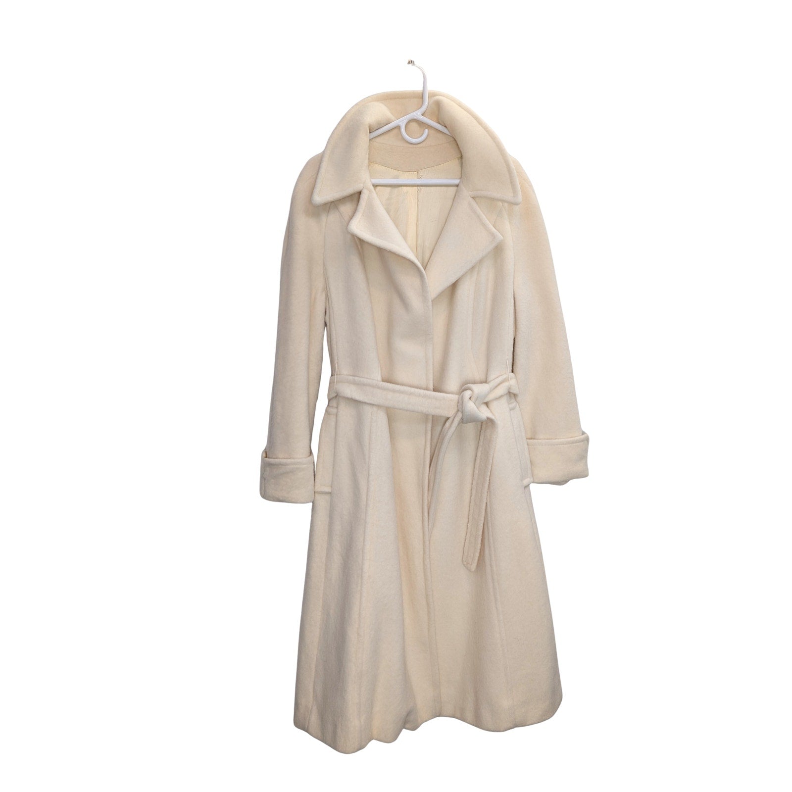 white coat, 100% wool coat, fur collar, A-line coat, winter coat, wrap coat,