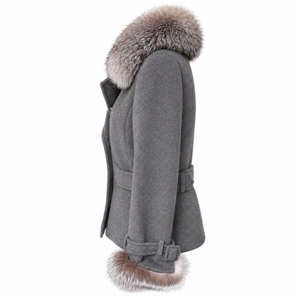 Vintage Oscar de la Renta Wool Cashmere Genuine Fox Fur Jacket US 4