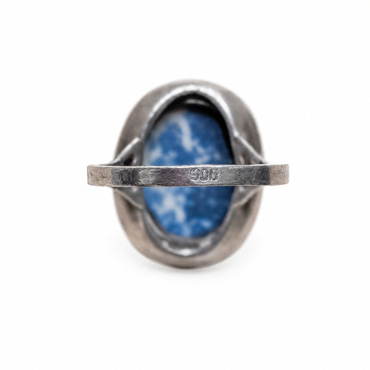 Vintage 905 Silver Sodalite & Marcasite Ring Size 7.5  Oval Statement Ring