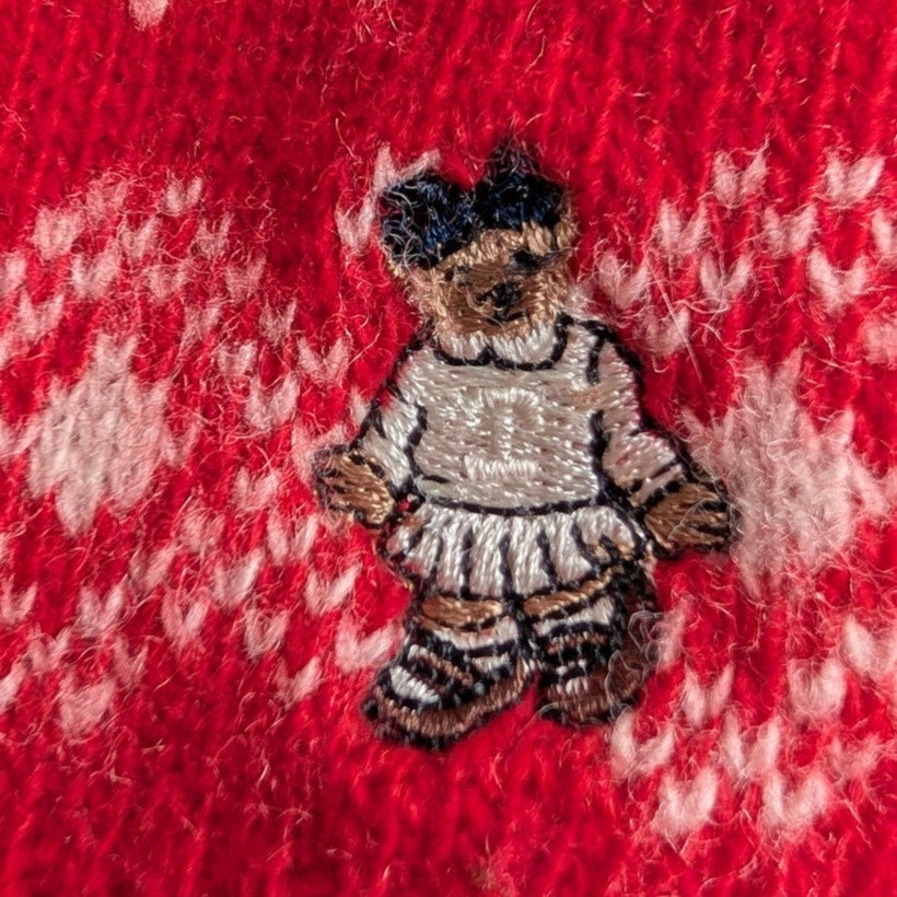 Teenie Weenie Red Fair Isle Snowflake Wool Blend Henley Sweater, Size S
