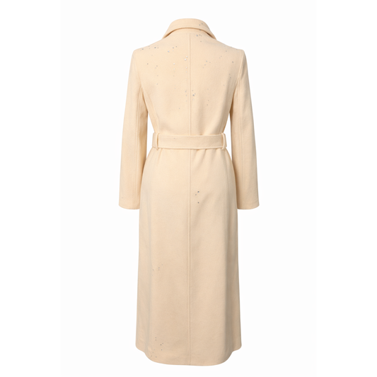 Ralph Lauren Cream Wool Wrap Coat with Austrian Crystal Embellishment