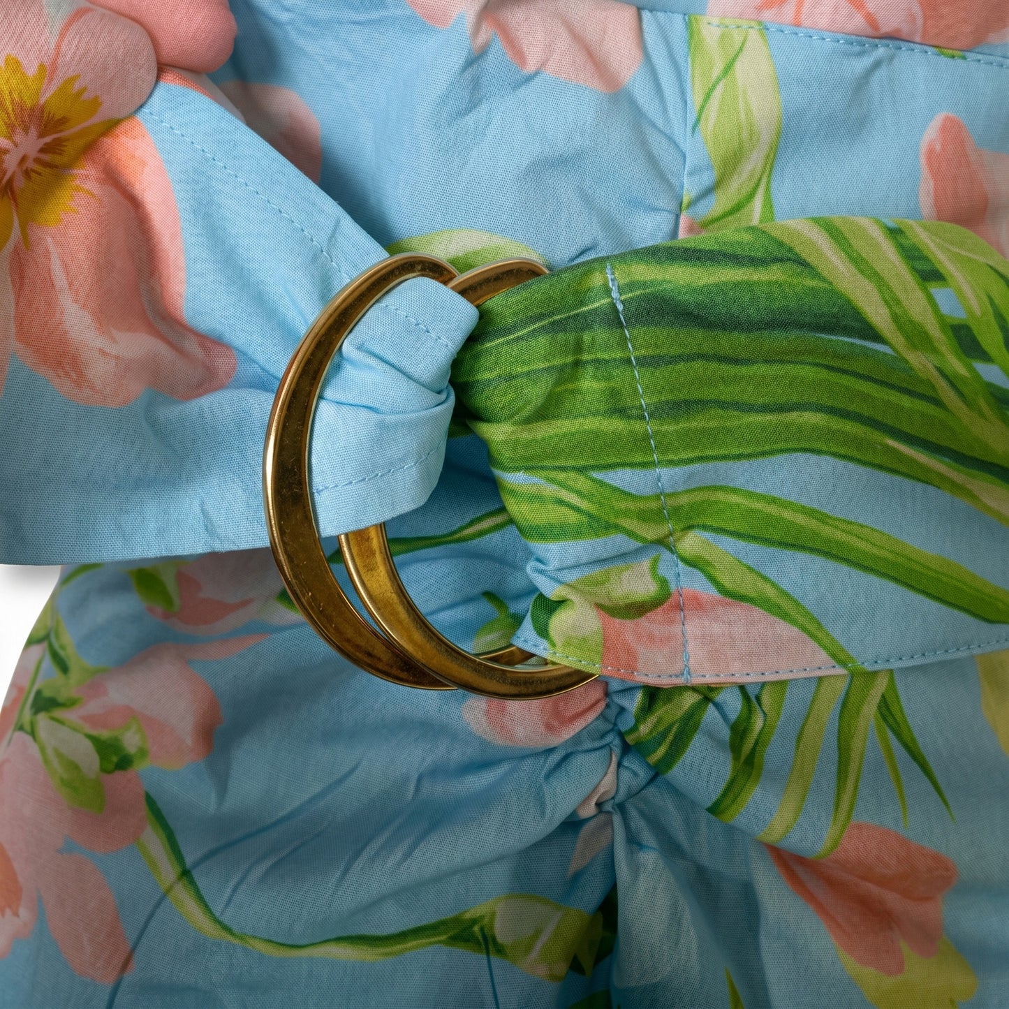 Carolina Herrera Blue Tropical Floral Mini Dress | Puff Sleeves | Belted | 100% Cotton | Italy
