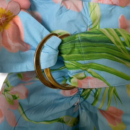 Carolina Herrera Blue Tropical Floral Mini Dress | Puff Sleeves | Belted | 100% Cotton | Italy