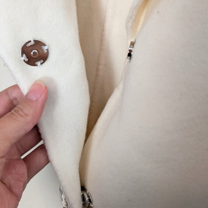 Ivory Merino Wool Cashmere Walking Coat with Crystal Buttons NWT