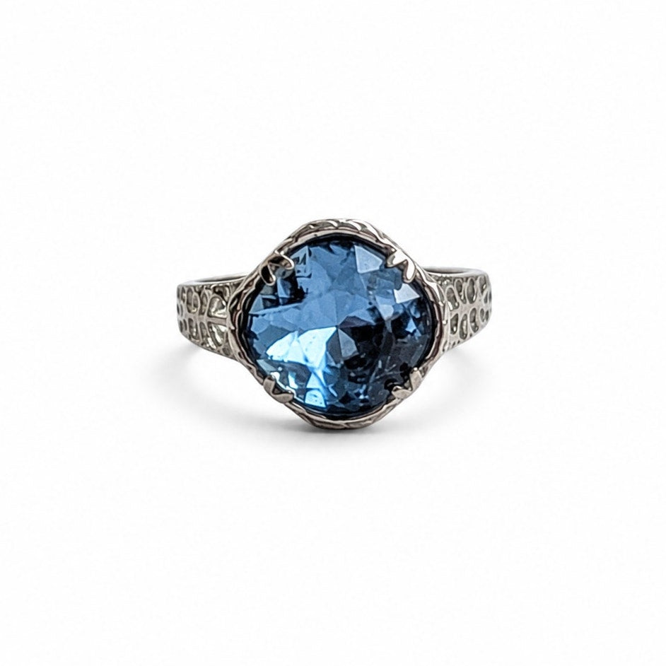 925 Sterling Silver Blue Statement Ring Size 5.5  Vintage Style Cocktail Ring