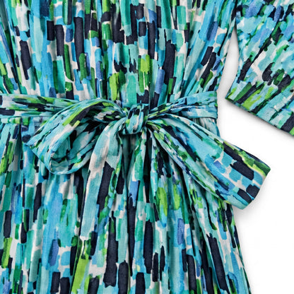 Beige Brand Aqua Teal Green Mosaic V-Neck Wrap Dress | 3/4 Sleeves