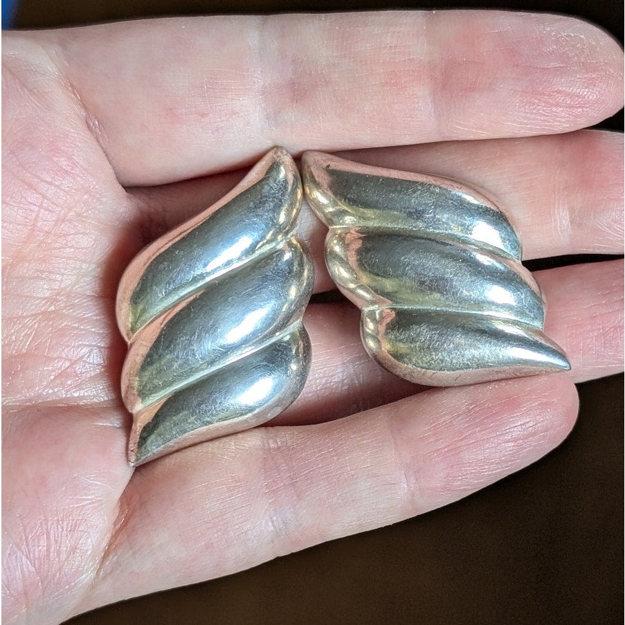 Vintage 925 Sterling Silver Sculptural Swirl Post Earrings Lightweight Statement Earrings