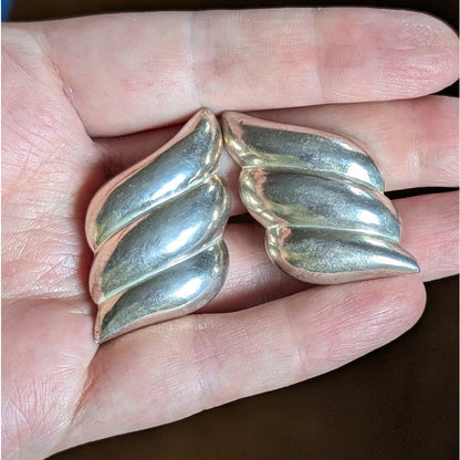 Vintage 925 Sterling Silver Sculptural Swirl Post Earrings Lightweight Statement Earrings