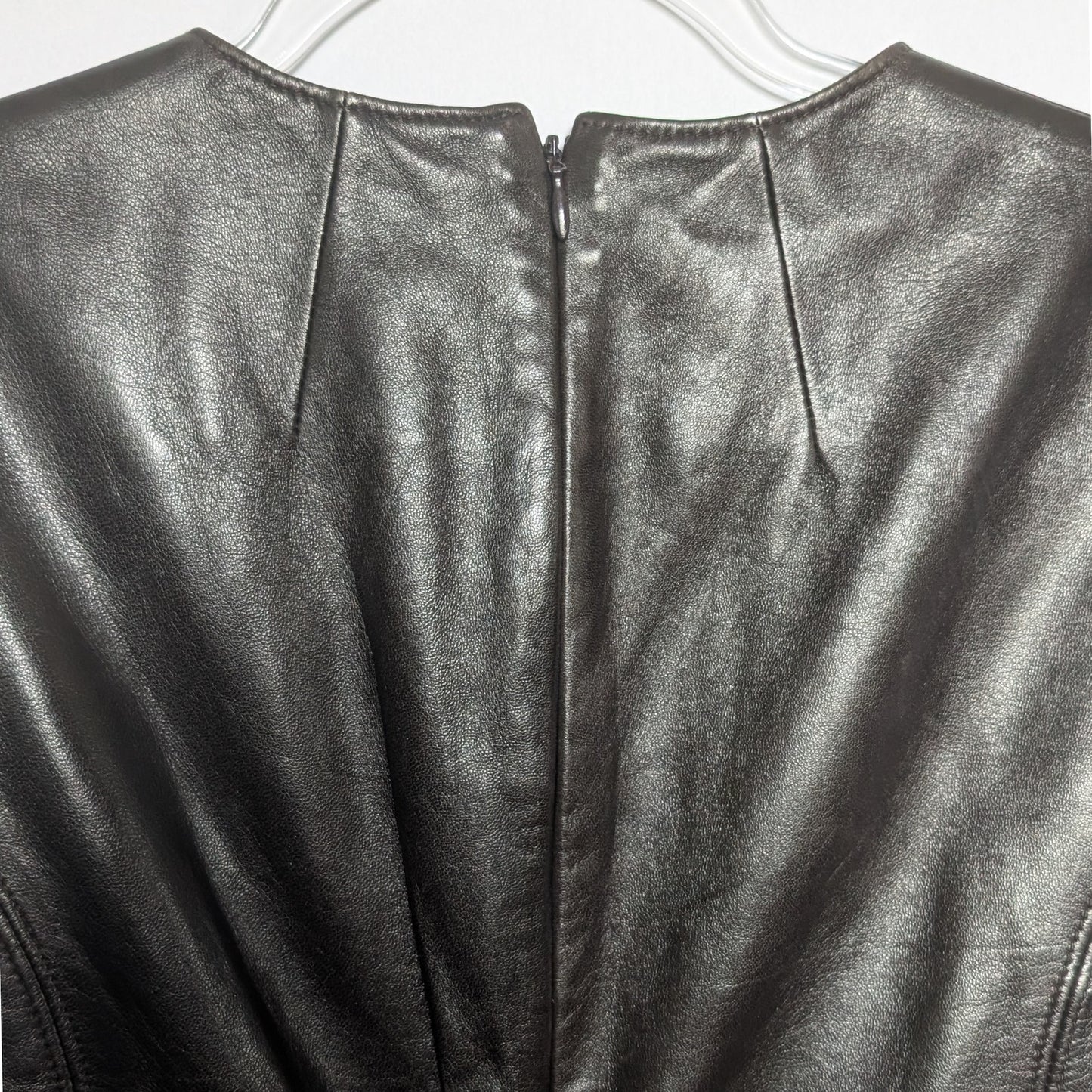 Michael Kors Chocolate Brown 100% Genuine Leather Midi Dress Gold Zips
