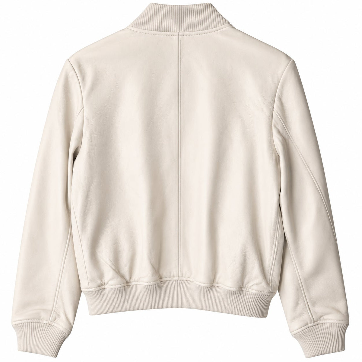Nordstrom Ivory Genuine Leather Bomber Jacket Zip Front Ribbed Knit Trim