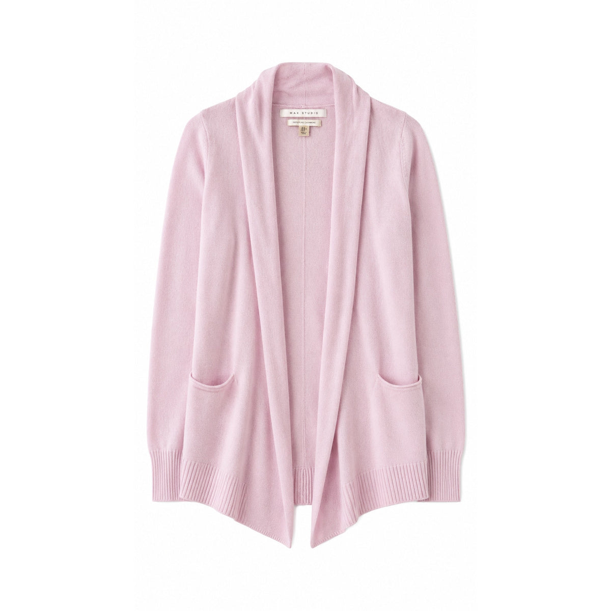 Max Studio 100% 2-Ply Cashmere Open Front Cardigan, Light Pink, Size M