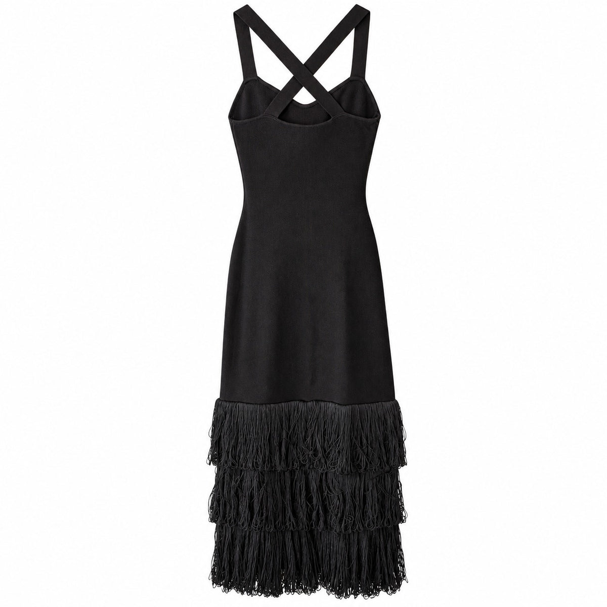 Anna Quan 100% Cotton Cross Black Knit Fringe Maxi Dress