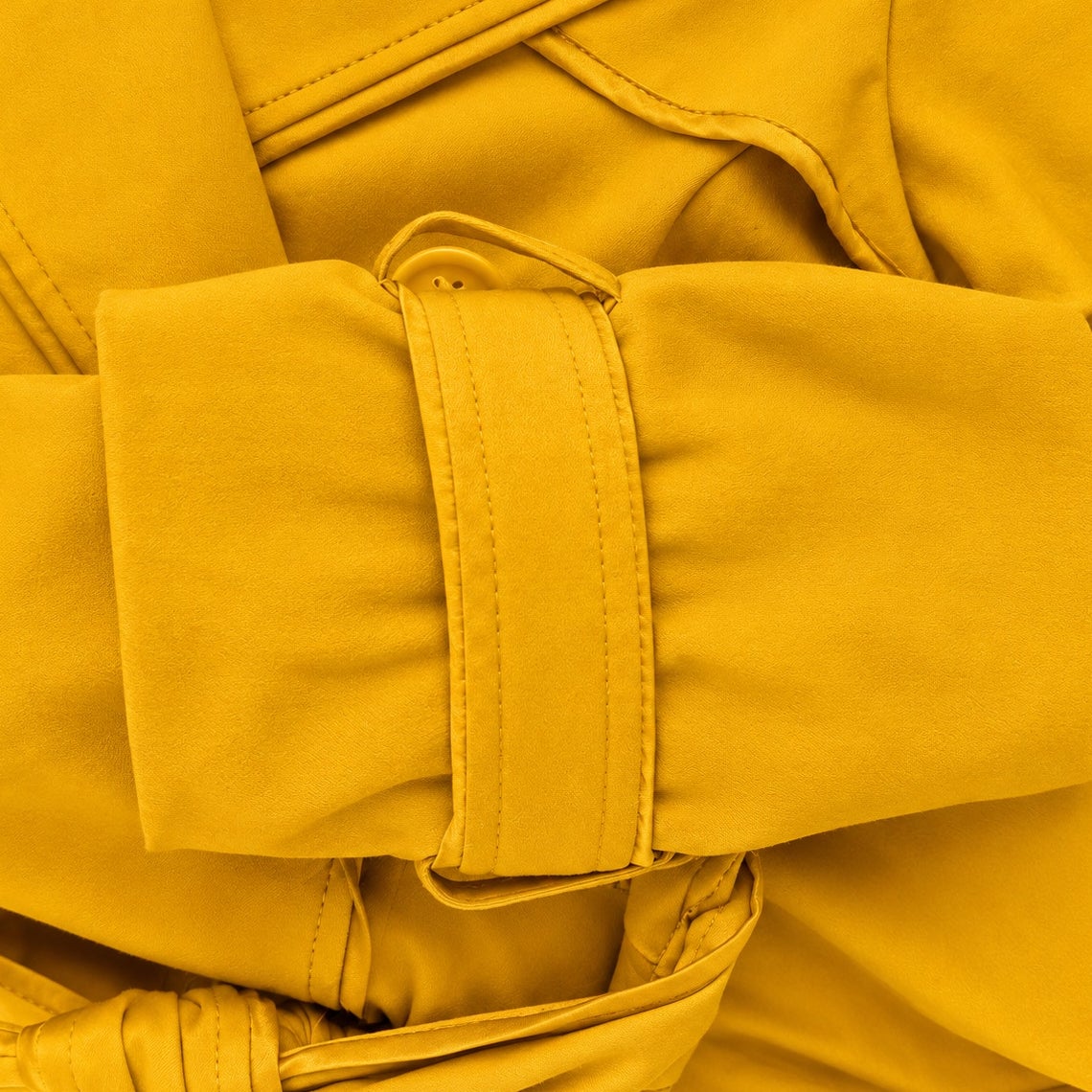 bebe Mustard Yellow Fit and Flare Trench Coat Belted Double Breasted XS