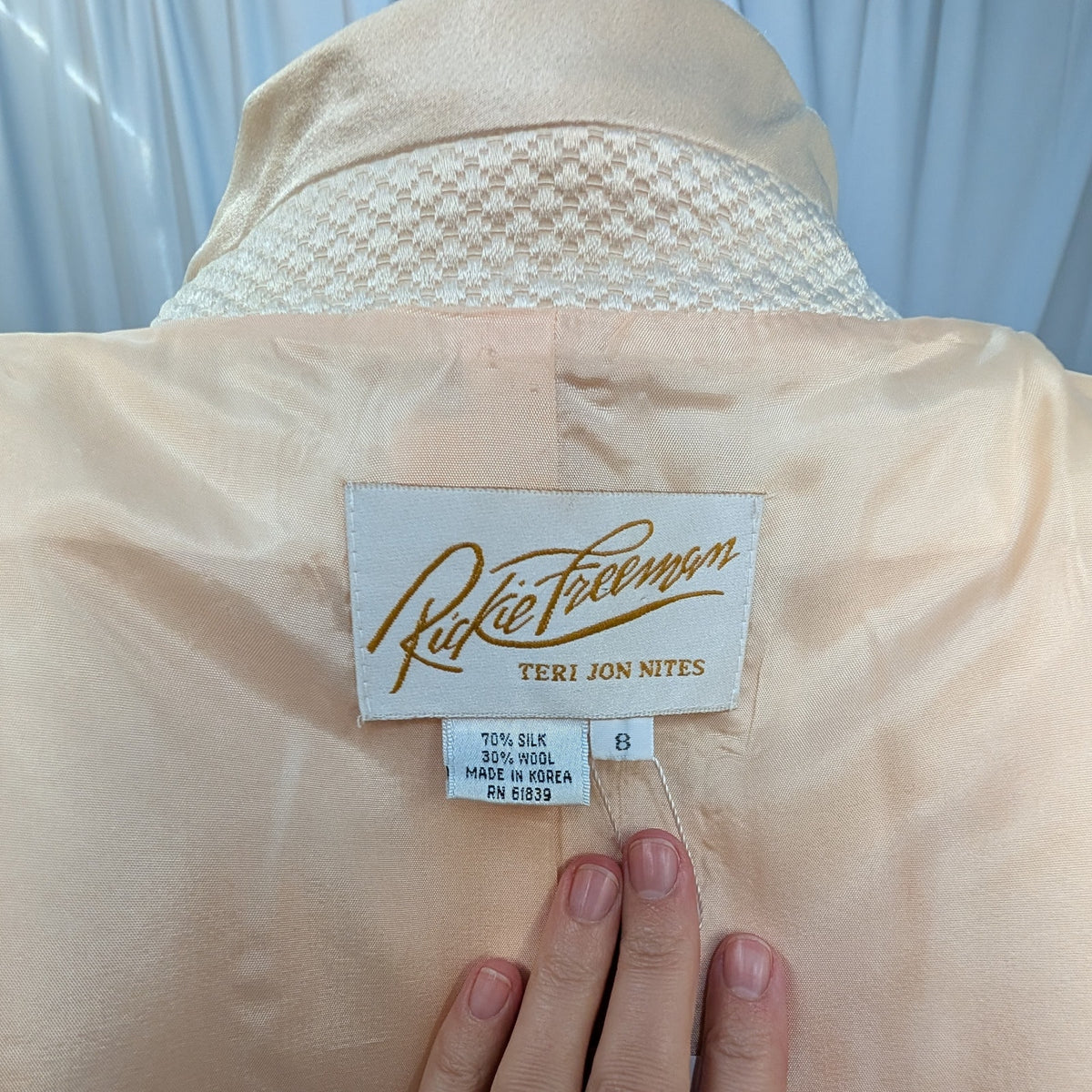 Cream Textured Rhinestone Button Jacket Blazer